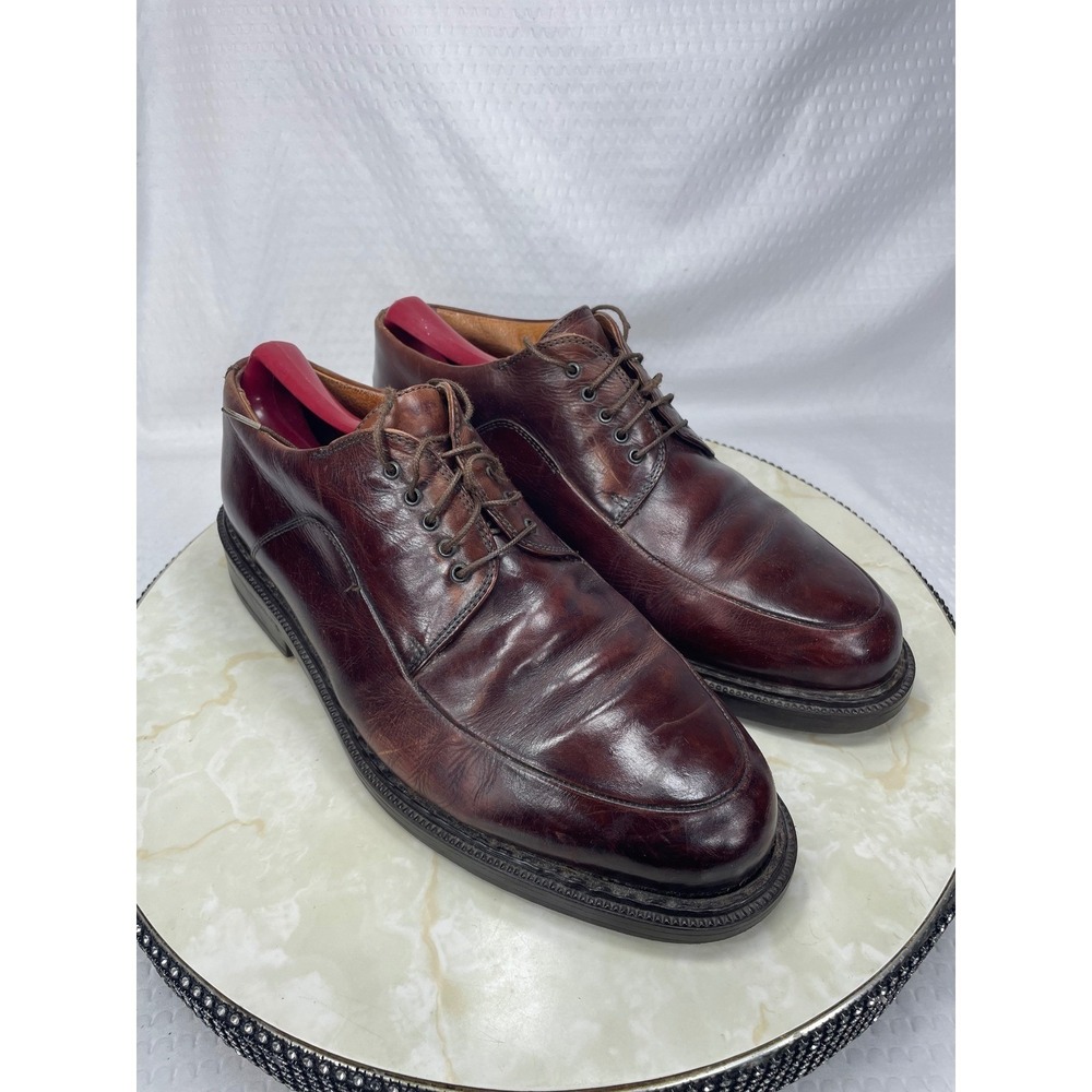 Johnston & Murphy Derby Dress Shoes Mens 9 Burgundy Leather Italy Oxford Office